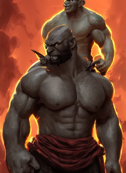 Image similar to A fantasy comic book style portrait painting of Dave Bautista as a half-orc, unreal 5, DAZ, hyperrealistic, octane render, RPG portrait, dynamic lighting