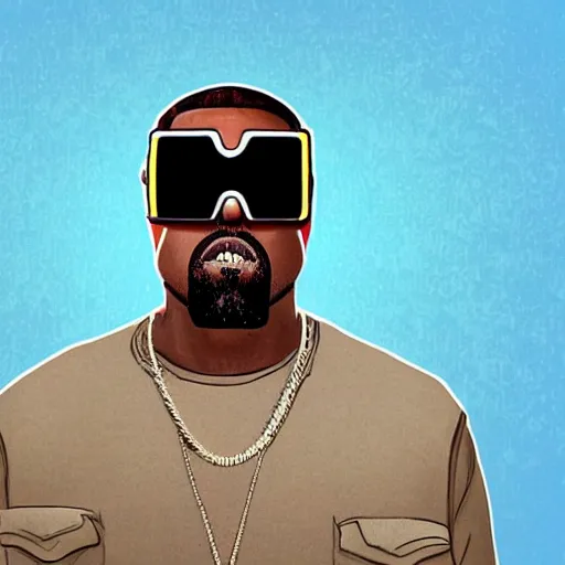 Image similar to : kanye west wearing vr goggles, digital media, digital art, illustration, art station