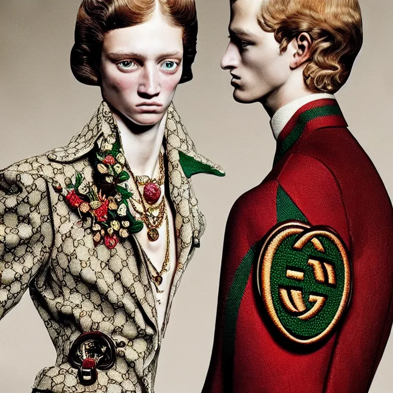 Image similar to a very beautiful gucci portrait, highly detailed, intricate, photography, fashion