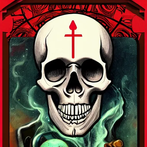 Image similar to skull tarot card, digital, rider waite card, painting, ultradetailed, artstation, oil painting, ultradetailed, artstation