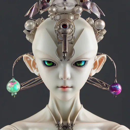 Image similar to prompt : photorealistic cinematic 3 d render of persona soft light painted by takato yamamoto, mecha accessories and trinkets, different small jewels around, inspired by ghost in shell anime, smooth face feature, intricate oil painting, high detail, sharp high detail, manga and anime 1 9 8 0