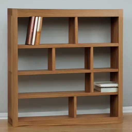 Image similar to minimalist zen oak bookshelf soft light and warm