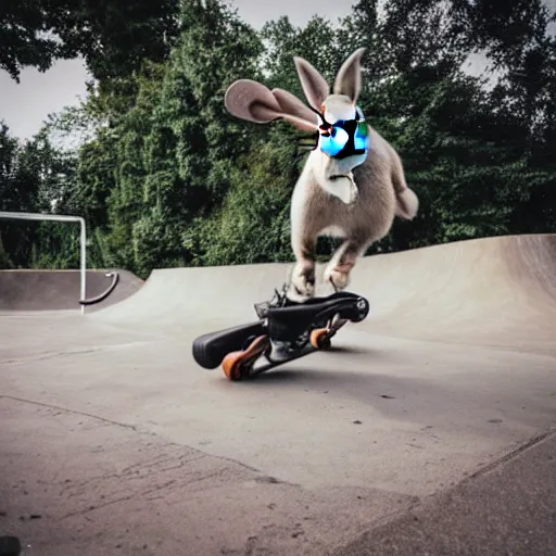 Image similar to a rabbit jumping with a scooter on a skatepark