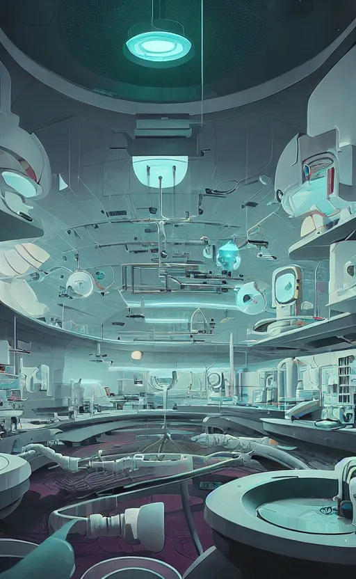 Image similar to Interior shot of a futuristic laboratory by Petros Afshar and Beeple, James Gilleard, Mark Ryden, Wolfgang Lettl highly detailed