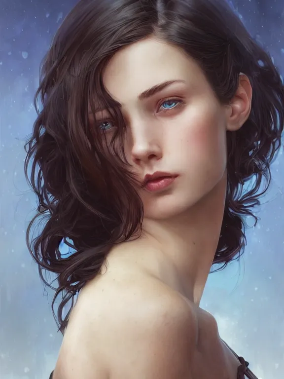 Prompt: hyperdetailed photo of a beautiful ukrainian girl with brown eyes and dark bob hairstyle, winds of winter, au naturel, blue eyes, cinematic lighting, studio quality, smooth render, smooth, sharp focus, illustration, art by artgerm and greg rutkowski and alphonse mucha and ian sprigger and wlop and krenz cushart