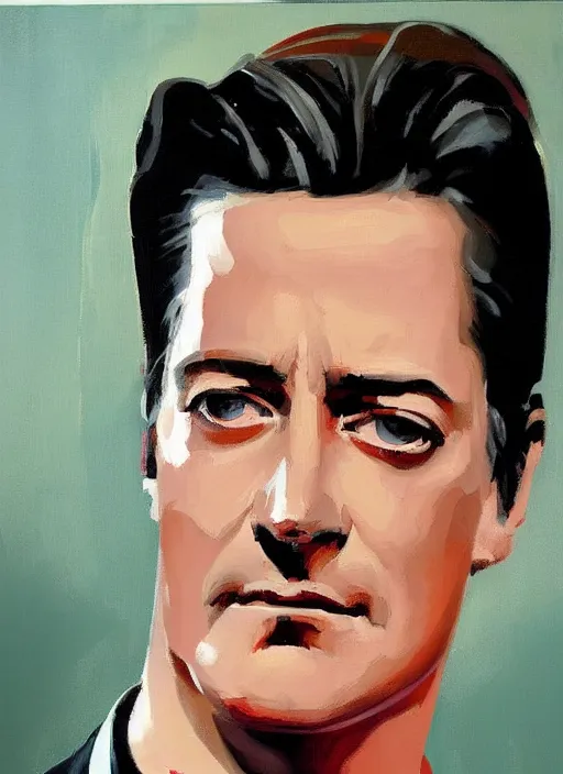 Prompt: portrait of kyle maclachlan as dale cooper by phil hale