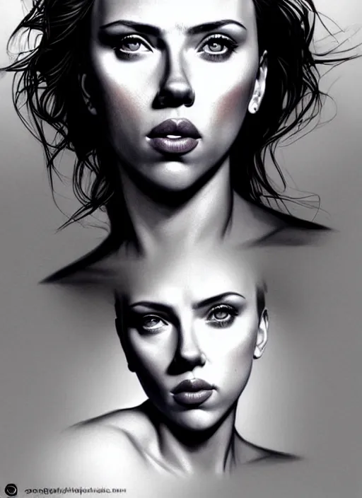 Image similar to full body gorgeous Scarlett Johansson, realistic character concept, full body pose, arm tattoos, autumn, makeup, shorter neck, illustration, symmetrical eyes and body, cinematic lighting, detailed realistic symmetrical eyes, artgerm, Joshua Middleton, single face, insanely detailed and intricate, beautiful