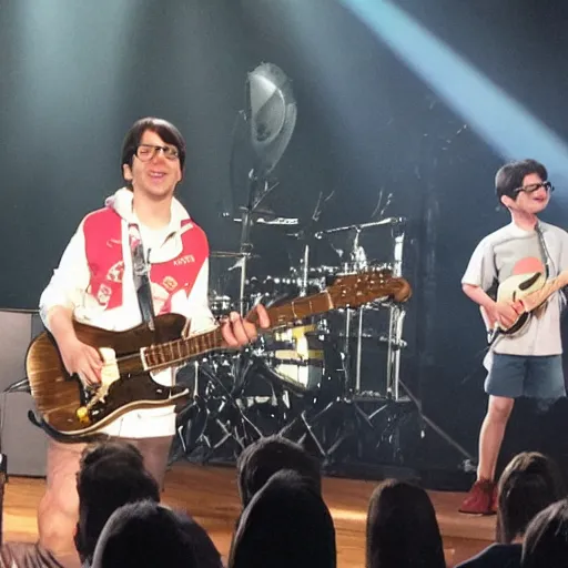 Image similar to greg heffley on stage with weezer