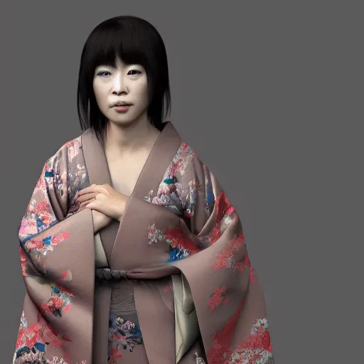 Image similar to Japanese Sarah Silverstein wearing kimono, realistic, photo studio, HDR, 8k, trending on artstation