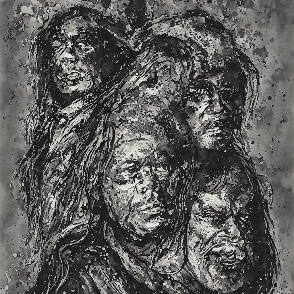 Prompt: A dramatic art nouveau bust portrait of James Earl Jones with long black hair as Thulsa Doom in scratchy detailed armor, metallic art nouveau shield design borders, by Travis Charest, Jia Ruan and Bill Sienkiewicz, fantasy art, watercolor, bleed, splatters, random brush strokes, epic lighting and depth of field, sinister ambience, malevolent expression, determination, dominance, confidence, accurate symmetrical facial details, sumerian, roman, egyptian, medieval, barbarians, warriors, knights, maidens