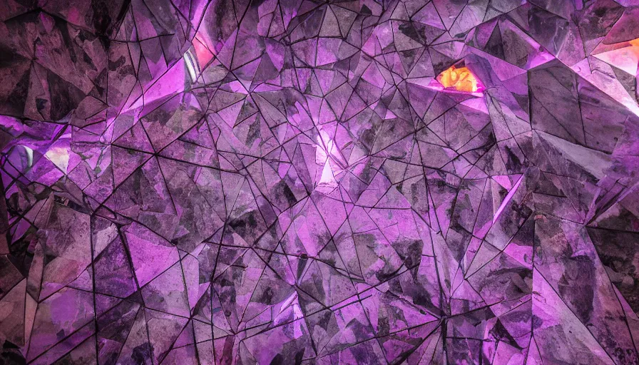 Image similar to geometric statue!!!, purple shattered paint!, hot glowing lava!!!!, (((conglomerate!, slush)), abstract!, museum display! 4k!, award-winning photo!!!!