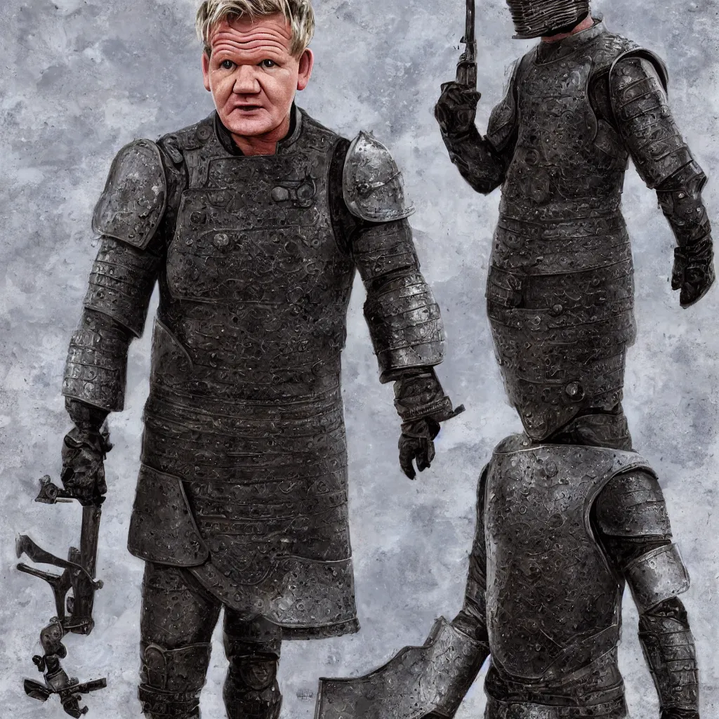 Image similar to gordon ramsay wearing combat armor, soviet russia, very detailed, realistic, 4 k