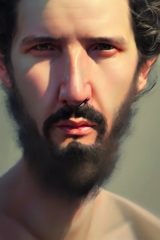 Image similar to ultra detailed close up facial portrait of bret mckenzie, extremely detailed digital painting, in the style of fenghua zhong and ruan jia and jeremy lipking and peter mohrbacher, mystical colors, rim light, beautiful lighting, 8 k, stunning scene, raytracing, octane, trending on artstation