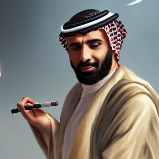 Prompt: saudi arab man smoking cigarettes digital art in the style of greg rutkowski and craig mullins, 4 k
