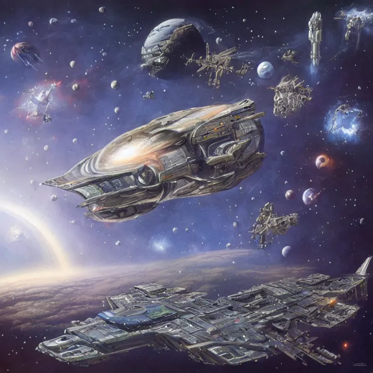 Prompt: sci-fi concept art in space by Jim Burns