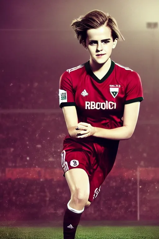Image similar to a portrait of emma watson as a lokomotiv football player, hyper realistic, highly detailed