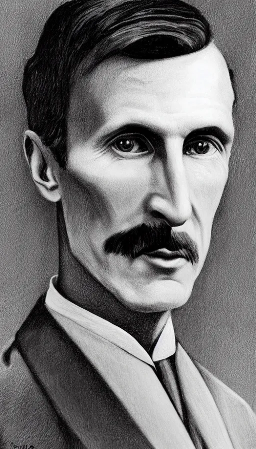 Image similar to nikola tesla portrait artwork, by steve argyle