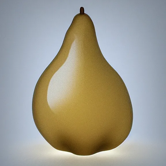 Prompt: a scientific illustration of a pear, beautiful shaped glass sculpture made of sand desert frosted glass with a light brown white tint. studio lighting, high resolution, high quality, very detailed