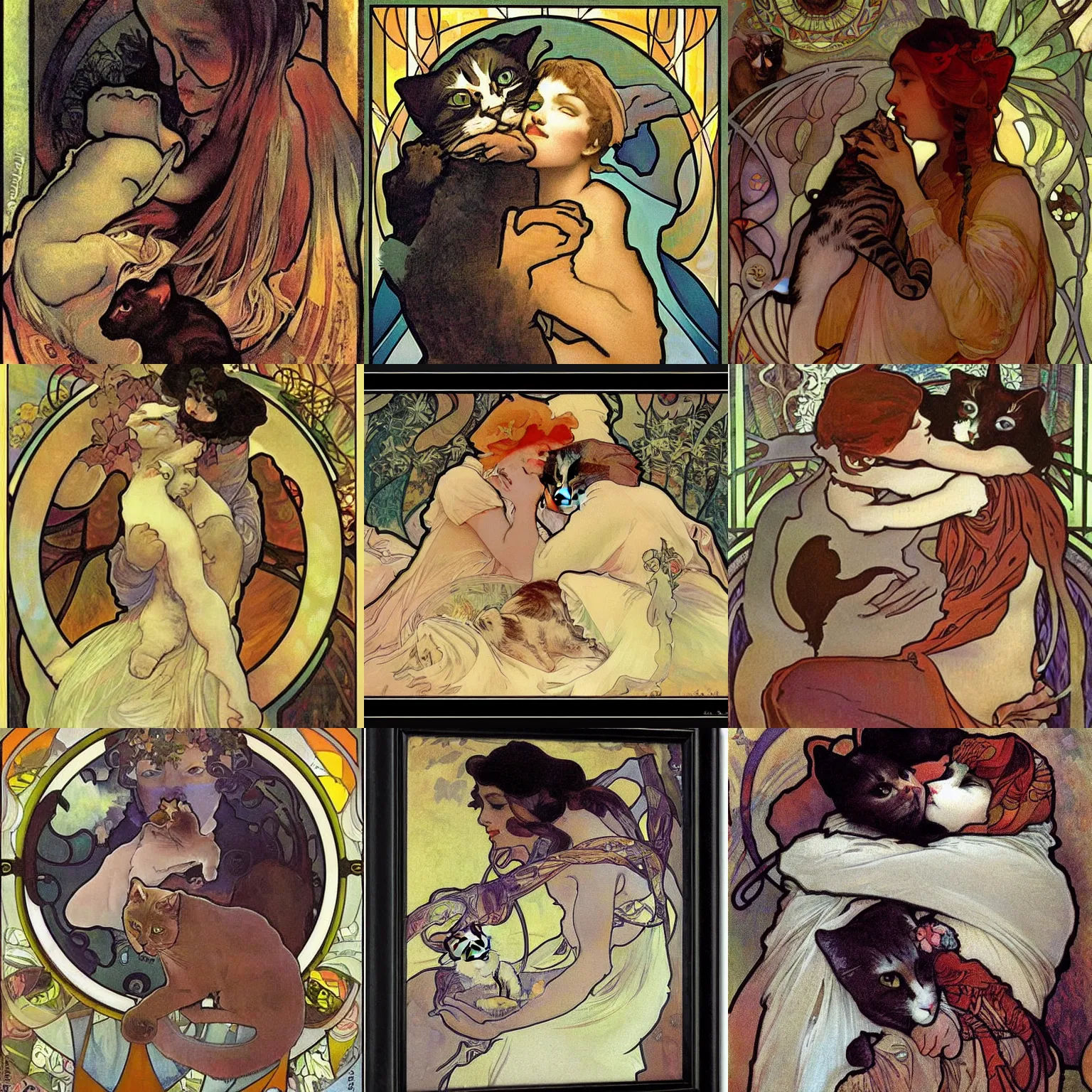 Prompt: cats eating human,by alfons mucha