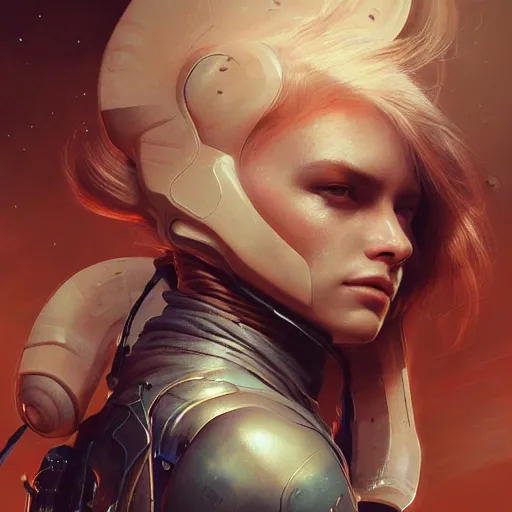 Image similar to portrait painting of a futuristic rugged female rebel, alien world, colonisation, ultra realistic, concept art, intricate details, eerie, highly detailed, photorealistic, octane render, 8 k, unreal engine. art by artgerm and greg rutkowski and alphonse mucha