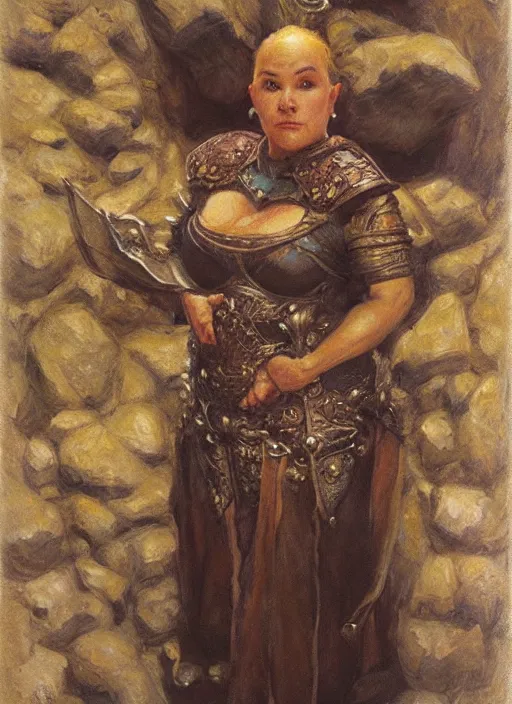 Prompt: female dwarven noblewoman, chubby short stature | by donato giancola