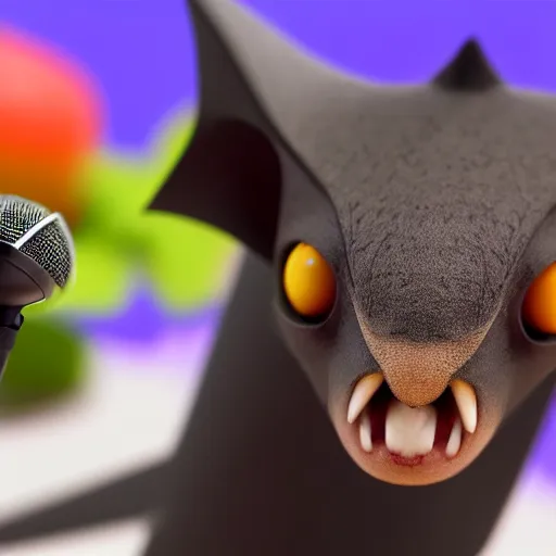 Prompt: a cute fruit bat streaming on twitch with microphone, very detailed 4k by Pixar