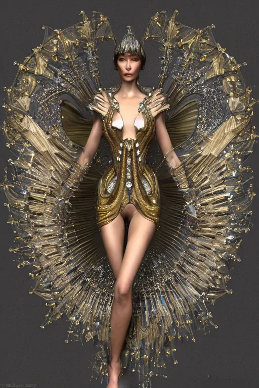 Prompt: a highly detailed metahuman 4 k render of an alien goddess bella hadid in iris van herpen dress schiaparelli in diamonds swarovski and jewelry in style of alphonse mucha trending on artstation made in unreal engine 4