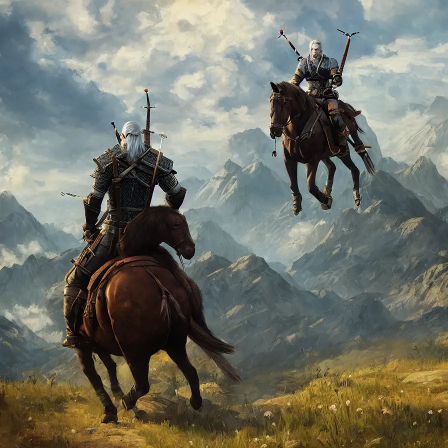 Image similar to witcher 3 the wild hunt riding in naglfar, in the style of fernando amorsolo drawings, artistic, highly detailed, 8 k, landscape