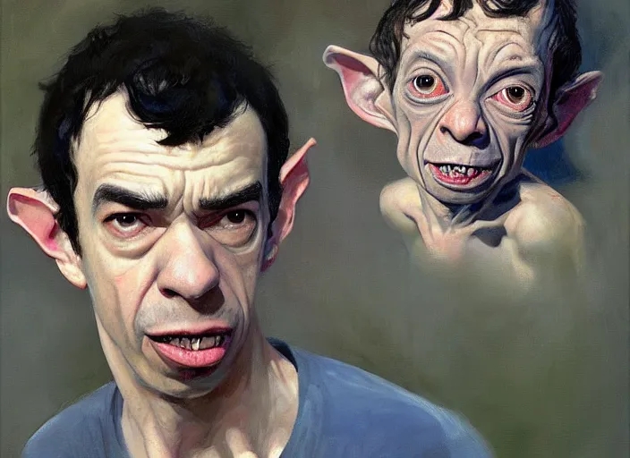 Image similar to a highly detailed beautiful portrait of nathan fielder as gollum, by gregory manchess, james gurney, james jean