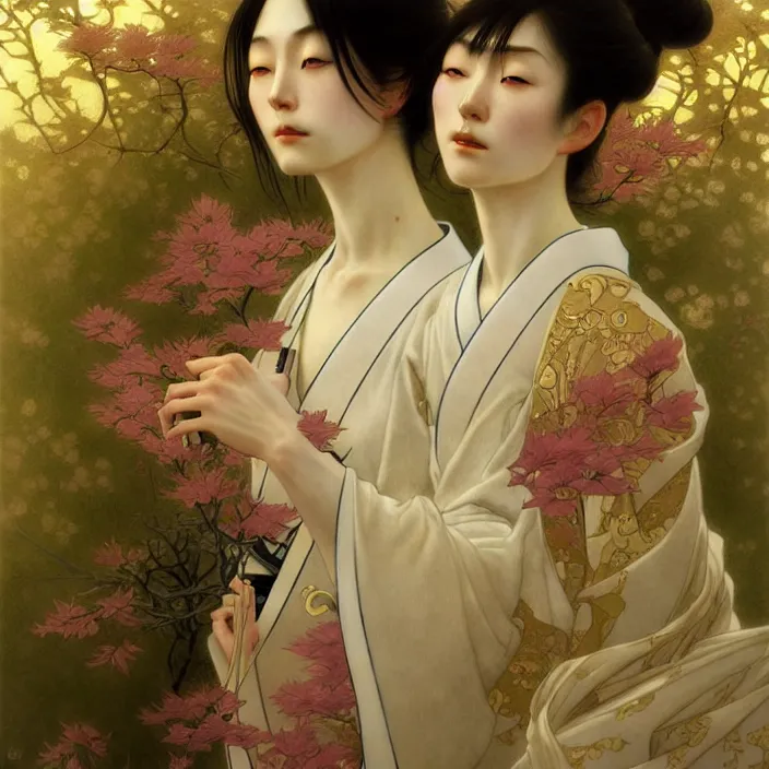 Image similar to japanese being of transcendent light, diffuse lighting, fantasy, intricate, elegant, highly detailed, lifelike, photorealistic, digital painting, artstation, illustration, concept art, smooth, sharp focus, art by john collier and albert aublet and krenz cushart and artem demura and alphonse mucha