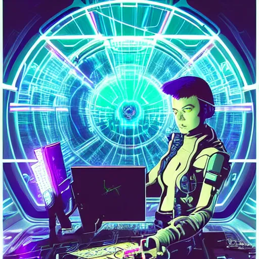 Image similar to a cyberpunk netrunner surrounded by a glowing computer interface, centered in the frame, cyberpunk concept art by Jean Giraud and josan gonzales, digital art, highly detailed, intricate, sci-fi, sharp focus, Trending on Artstation HQ, deviantart, 4K UHD image