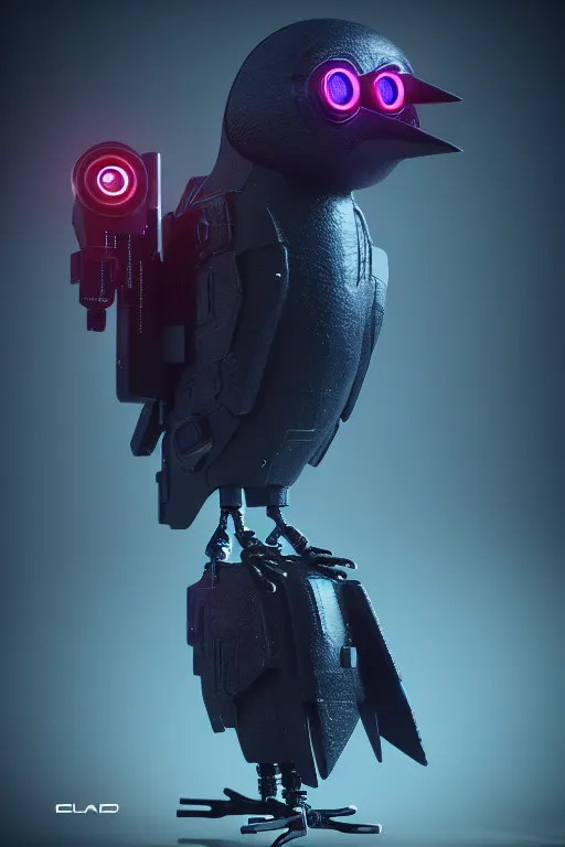 Image similar to high quality 3 d render very cute cyborg crow! incorporated speakers!, cyberpunk highly detailed, unreal engine cinematic smooth, in the style of blade runner & detective pikachu, hannah yata charlie immer, moody light, low angle, uhd 8 k, sharp focus