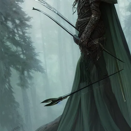 Image similar to beautiful natural cottagecore archer elf hooded longbow verdant lush raven crow, intricate, elegant, highly detailed, digital painting, artstation, concept art, smooth, sharp focus, illustration, art by artgerm and greg rutkowski and alphonse mucha and loish and wlop