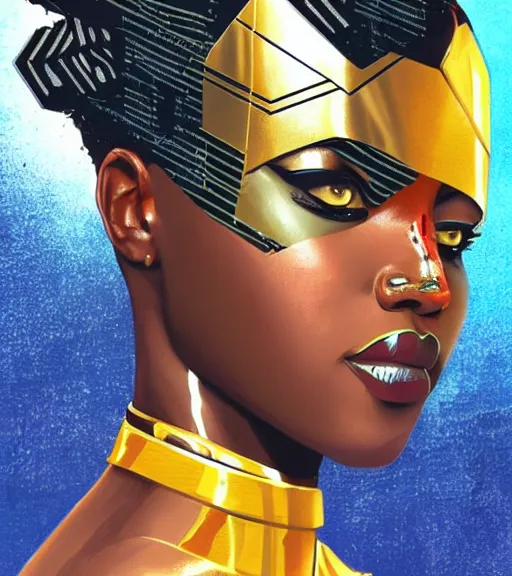 Prompt: african female android, by MARVEL comics and Sandra Chevrier, 8k