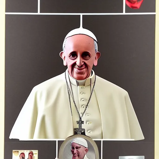 Image similar to action figure of pope francis. advertising photograph, photographic, hyperreal, 3 5 mm