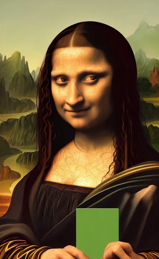 Prompt: Hagrid from Harry Potter as Mona Lisa, masterpiece digital painting by Greg Rutkowski, Alex Grey, artstation, 4k wallpaper