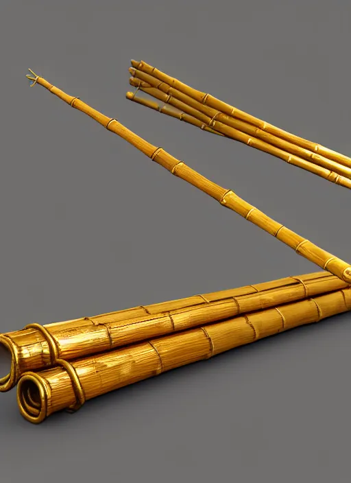 Image similar to rpg item render, a bamboo rod made of gold, Unreal 5, DAZ, hyperrealistic, octane render, dynamic lighting
