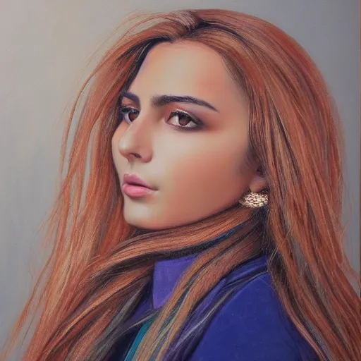 Prompt: portrait of a majestic Iranian young woman with long blonde hair, photorealist, 4k