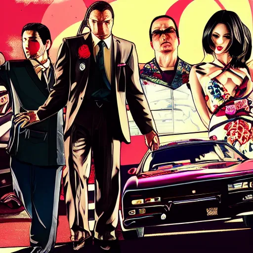 Image similar to illustration gta 5 artwork of tokyo night yakuza geisha futur, tokyo drift, stephen bliss, anthony mcbain, roxie vizcarra