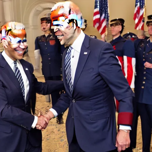 Prompt: joe biden shaking hands with captain america