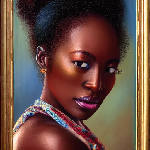 Prompt: portrait of an ghanaian woman ( 3 5 ) from ghana in 2 0 2 1, an oil painting by ross tran and thomas kincade
