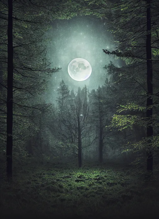 Image similar to 4 k, high details, thriller book cover of a forest with moon, realistic concept, unsplash photography, shutterstock, getty images, highly detailed photography, flickr, white background