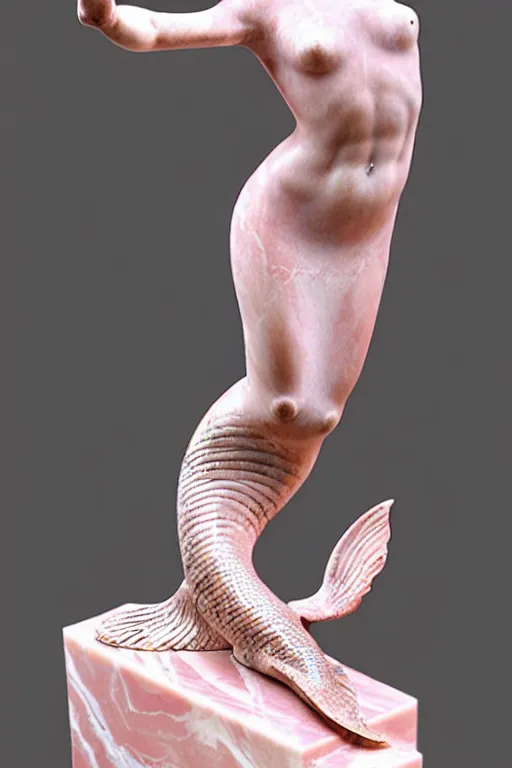 Image similar to intricate and detailed dancing Mermaid statue made on polished pink marble by Antonio Corradini