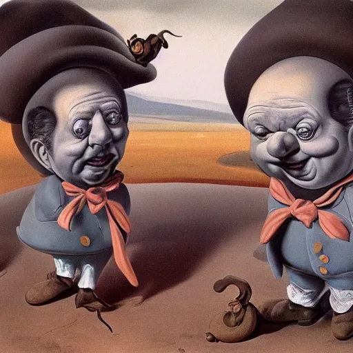 Prompt: detailed matte painting of tweedledee and tweedledum by salvador dali, 8 k resolution