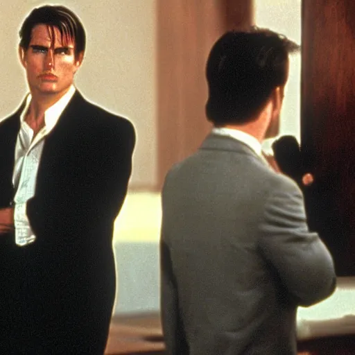Prompt: Tom Cruise in American Psycho (1999), killing women