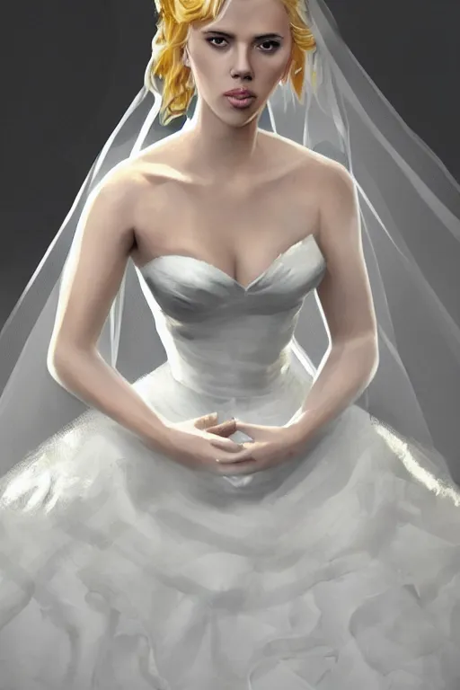 Prompt: Scarlett Johansson in a Wedding Dress, artstation, 4k detailed