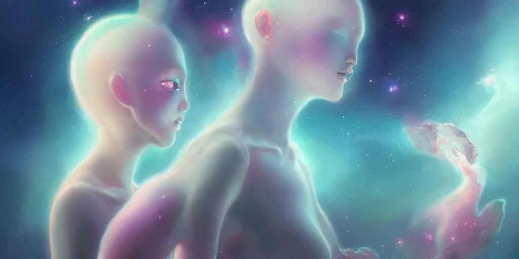 Image similar to breathtaking delicate detailed concept art painting creature with nebula space inside, by hsiao - ron cheng, bizarre compositions, exquisite detail, pastel colors, 8 k