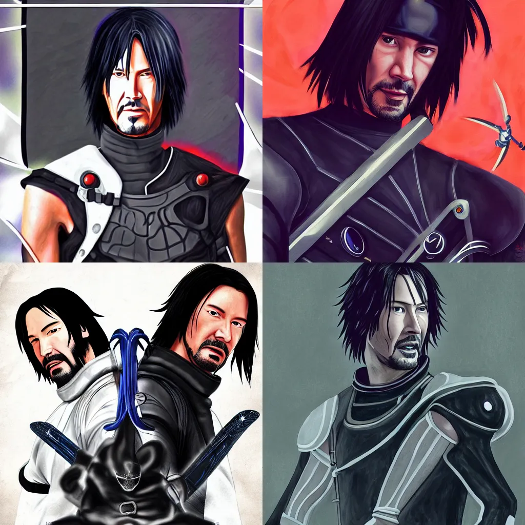 Prompt: Keanu Reeves space ninja with Sasuke by Giger and Kishimoto 8k artstation trending