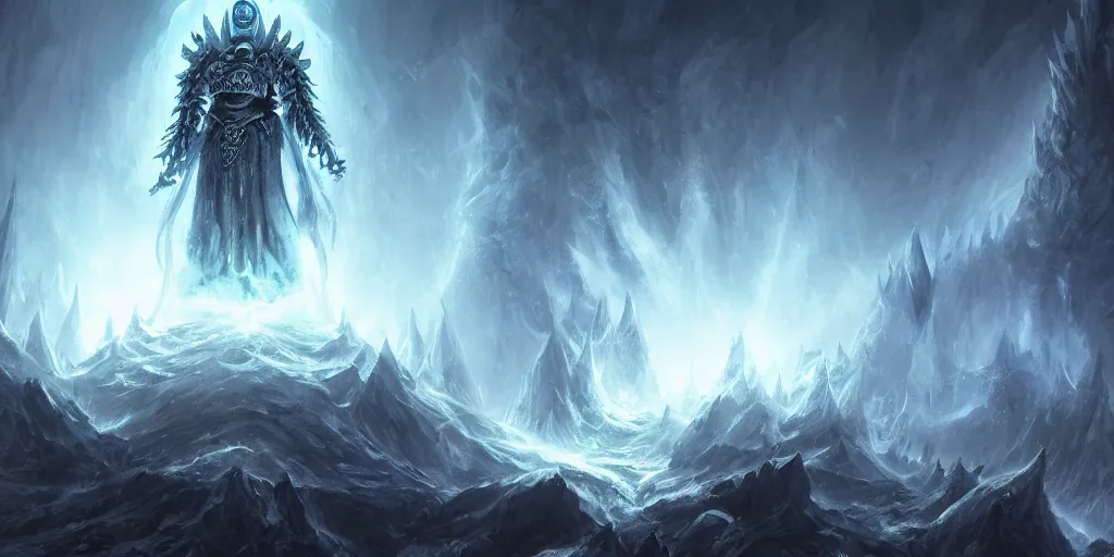 Image similar to the lich king absorbing the souls of living beings around it, concept art, digital illustration, trending on artstation, deviantart, artgerm, epic composition, masterpiece, highly detailed, advanced technique, ambient lighting, wlop, ross draws