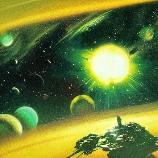 Image similar to Green nebula without planets, Syd Mead, John Harris, Federico Pelat,